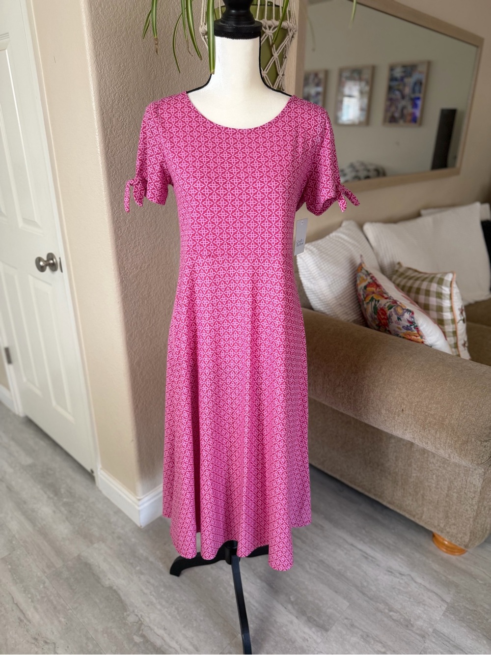 Women’s Croft & Barrow Pink Geometric Tie-Sleeve A-Line Dress